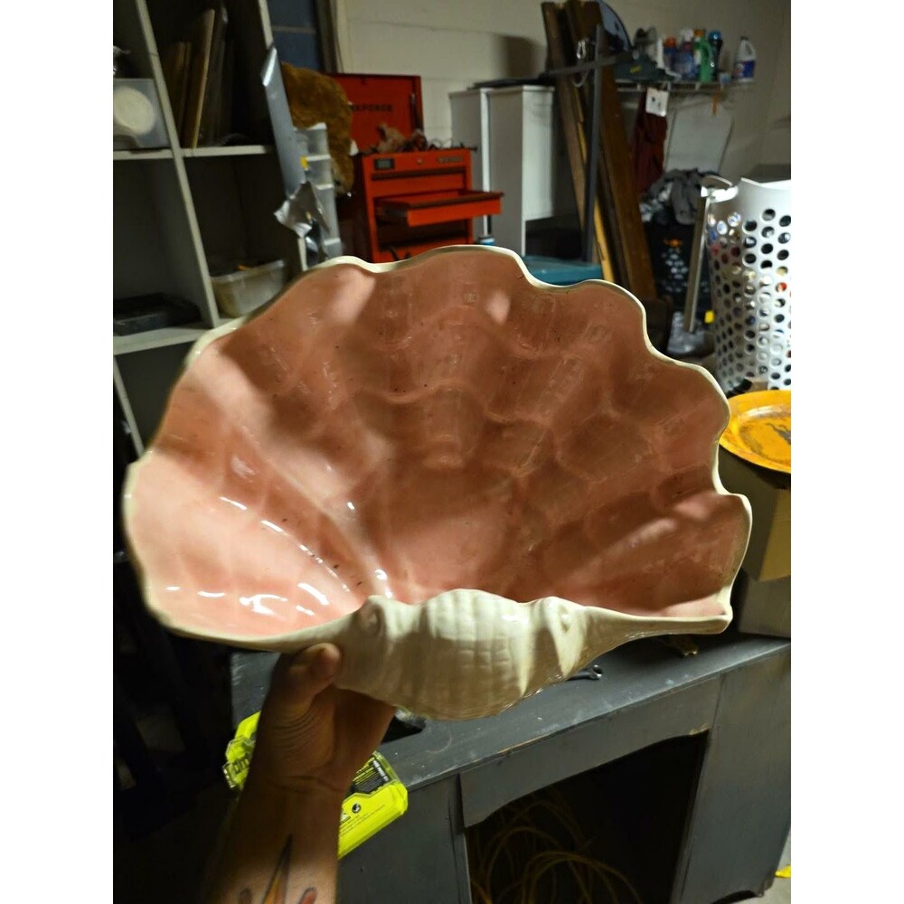 Pink & White Shell Shaped Ceramic Decorative Bowl Nautical Glossy Finish
